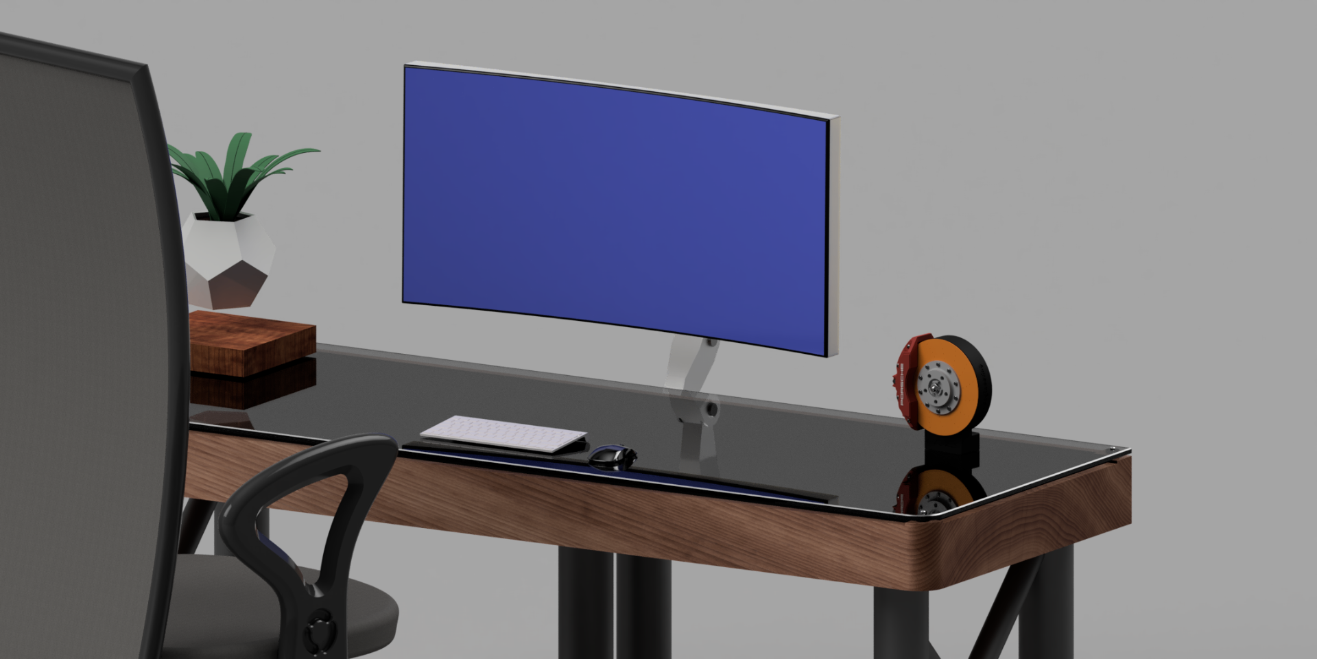 SYX Engineering lamp on a curated desk setup — Ultimate Desk render